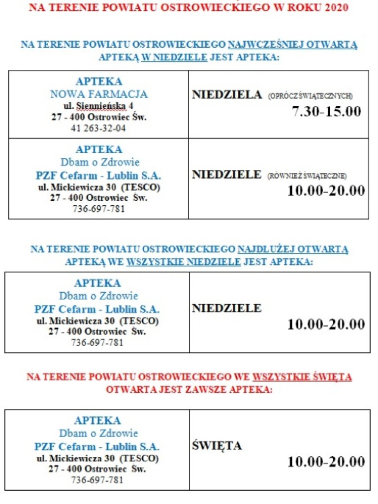Tylko u nas! Rozkład dyżurów aptek w dni robocze oraz weekendy